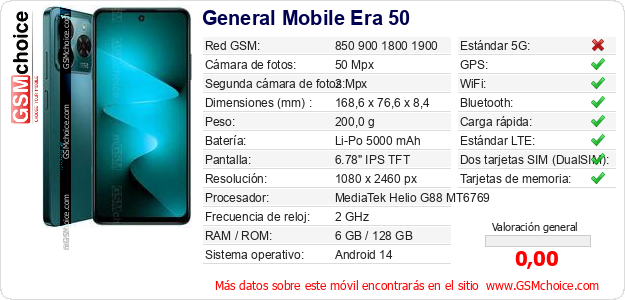 General Mobile Era 50 Datos técnicos del móvil General Mobile Era 50 Datos técnicos del móvil