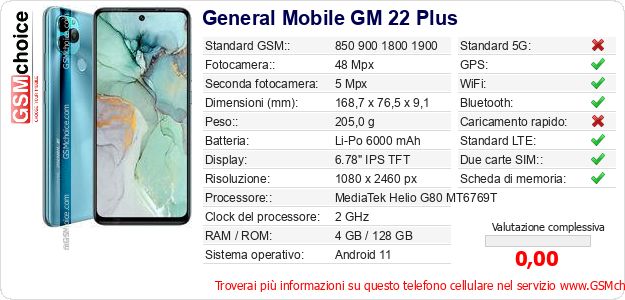 General Mobile GM 22 Plus Dati tecnici di telefono cellulare General Mobile GM 22 Plus Dati tecnici di telefono cellulare