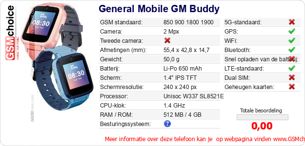 General Mobile GM Buddy Technische gegevens 