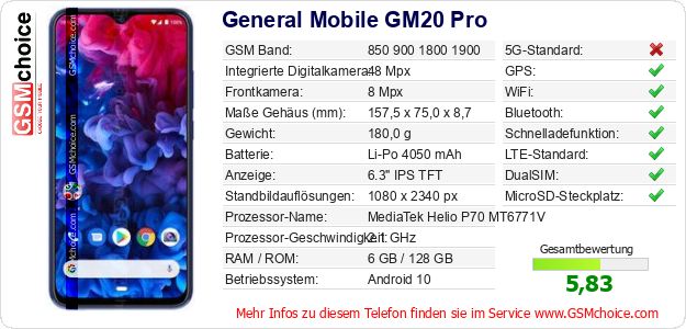 General Mobile GM20 Pro technische Daten General Mobile GM20 Pro technische Daten