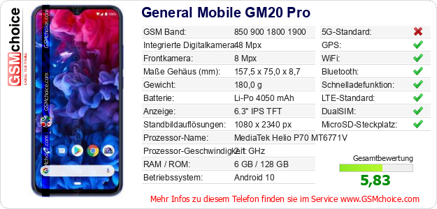 General Mobile GM20 Pro technische Daten General Mobile GM20 Pro technische Daten
