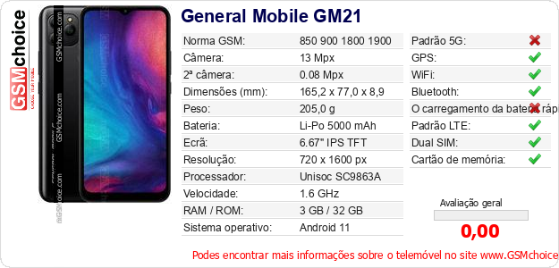 General Mobile GM21 Especificações técnicas do telemóvel General Mobile GM21 Especificações técnicas do telemóvel
