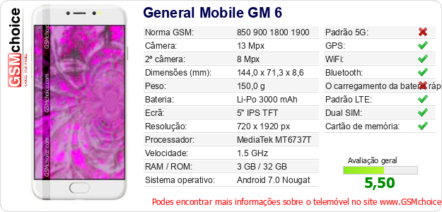 General Mobile GM 6 Especificações técnicas do telemóvel General Mobile GM 6 Especificações técnicas do telemóvel
