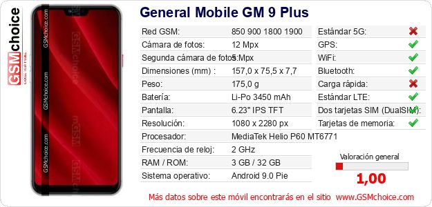 General Mobile GM 9 Plus Datos técnicos del móvil 