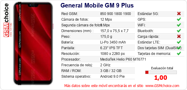 General Mobile GM 9 Plus Datos técnicos del móvil 
