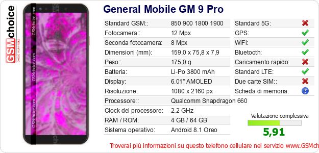 General Mobile GM 9 Pro Dati tecnici di telefono cellulare 