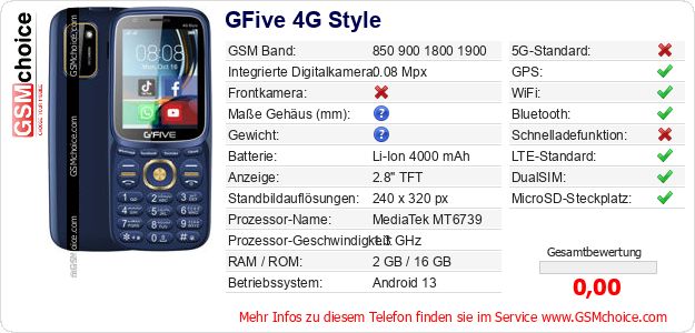 GFive 4G Style technische Daten GFive 4G Style technische Daten