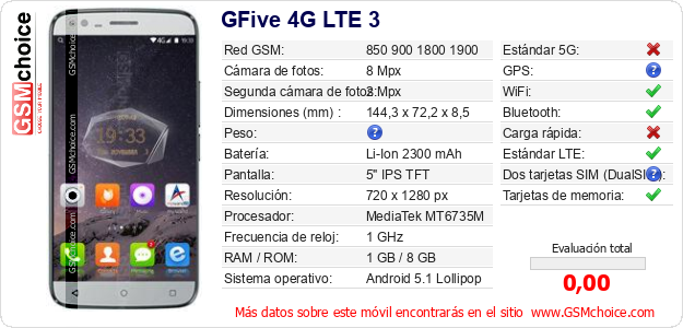 GFive 4G LTE 3 Datos técnicos del móvil GFive 4G LTE 3 Datos técnicos del móvil