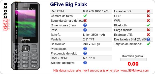 GFive Big Falak Datos técnicos del móvil GFive Big Falak Datos técnicos del móvil