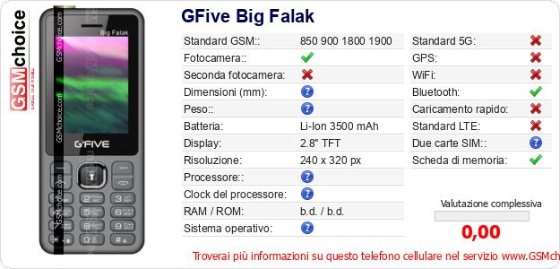 GFive Big Falak Dati tecnici di telefono cellulare 