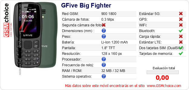 GFive Big Fighter Datos técnicos del móvil 