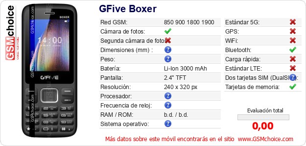 GFive Boxer Datos técnicos del móvil 