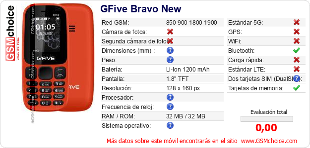 GFive Bravo New Datos técnicos del móvil GFive Bravo New Datos técnicos del móvil