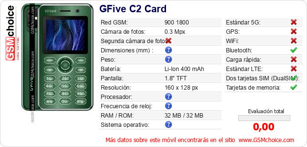 GFive C2 Card Datos técnicos del móvil GFive C2 Card Datos técnicos del móvil