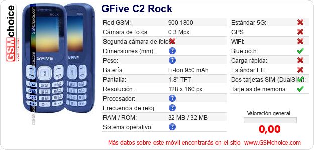 GFive C2 Rock Datos técnicos del móvil GFive C2 Rock Datos técnicos del móvil