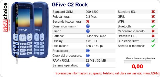 GFive C2 Rock Dati tecnici di telefono cellulare 