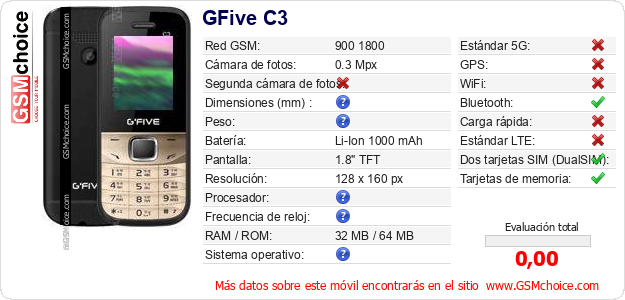 GFive C3 Datos técnicos del móvil 