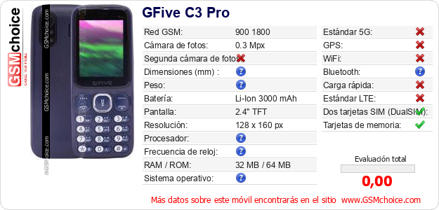 GFive C3 Pro Datos técnicos del móvil GFive C3 Pro Datos técnicos del móvil