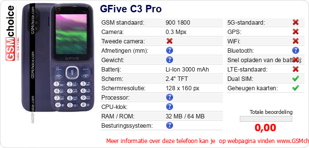 GFive C3 Pro Technische gegevens 