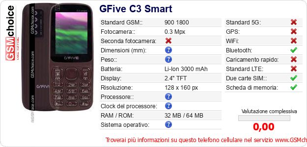 GFive C3 Smart Dati tecnici di telefono cellulare 