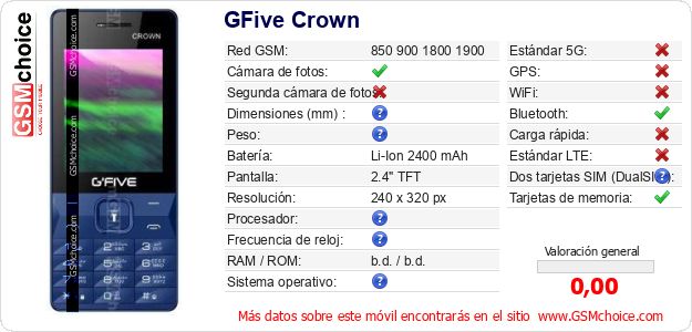 GFive Crown Datos técnicos del móvil 