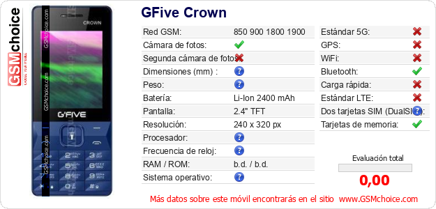 GFive Crown Datos técnicos del móvil GFive Crown Datos técnicos del móvil
