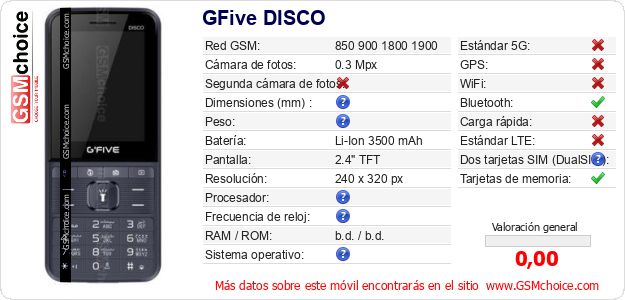 GFive DISCO Datos técnicos del móvil 