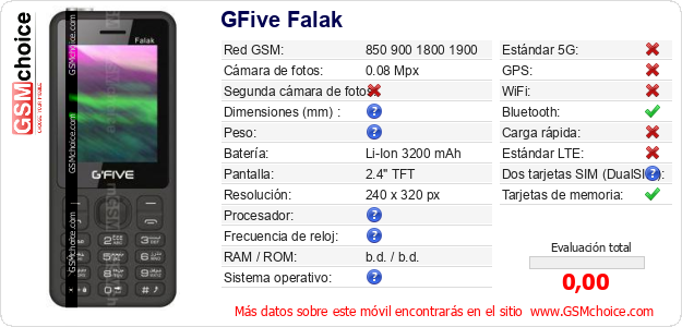 GFive Falak Datos técnicos del móvil 