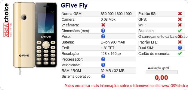 GFive Fly Especificações técnicas do telemóvel 