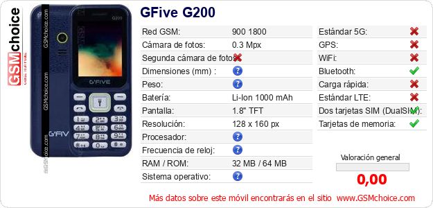 GFive G200 Datos técnicos del móvil 