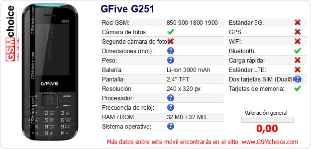 GFive G251 Datos técnicos del móvil 
