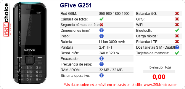 GFive G251 Datos técnicos del móvil 