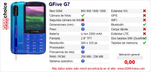 GFive G7 Datos técnicos del móvil 