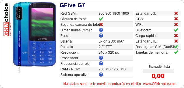 GFive G7 Datos técnicos del móvil GFive G7 Datos técnicos del móvil