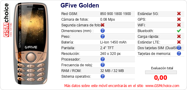 GFive Golden Datos técnicos del móvil GFive Golden Datos técnicos del móvil