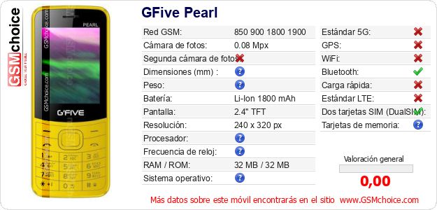 GFive Pearl Datos técnicos del móvil 