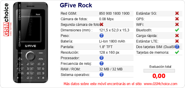 GFive Rock Datos técnicos del móvil 