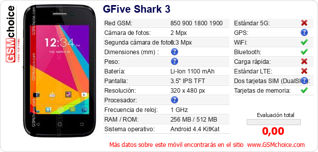 GFive Shark 3 Datos técnicos del móvil 