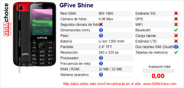 GFive Shine Datos técnicos del móvil 