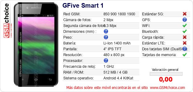 GFive Smart 1 Datos técnicos del móvil 