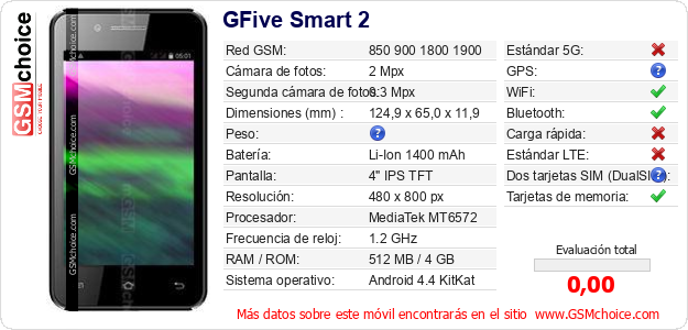GFive Smart 2 Datos técnicos del móvil 