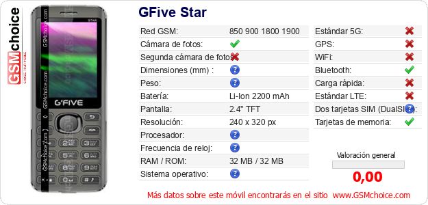 GFive Star Datos técnicos del móvil 