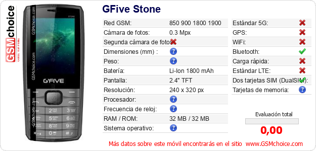 GFive Stone Datos técnicos del móvil 