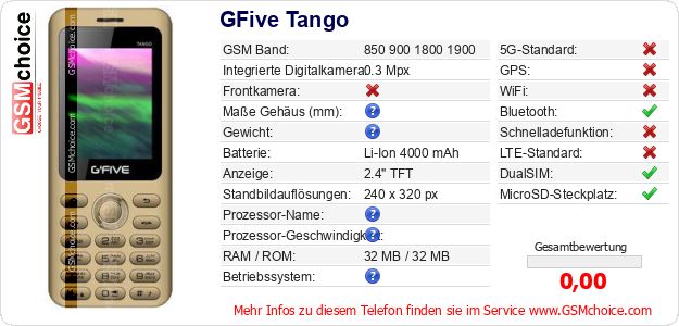 GFive Tango technische Daten GFive Tango technische Daten