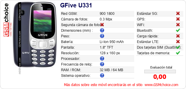 GFive U331 Datos técnicos del móvil 