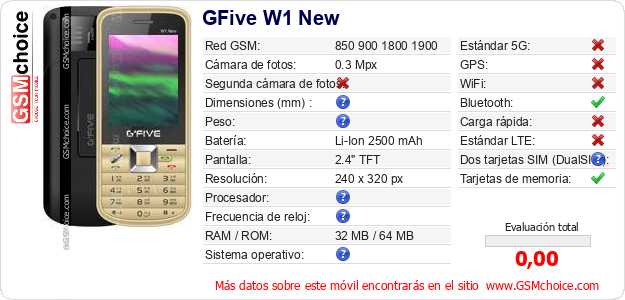 GFive W1 New Datos técnicos del móvil GFive W1 New Datos técnicos del móvil