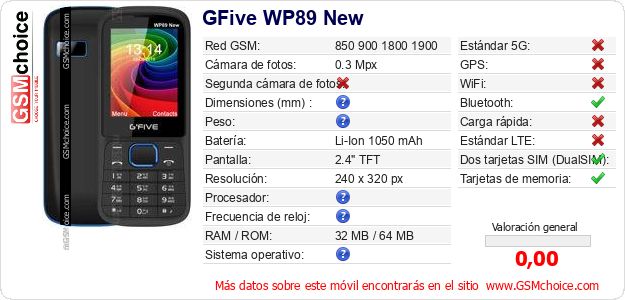 GFive WP89 New Datos técnicos del móvil 
