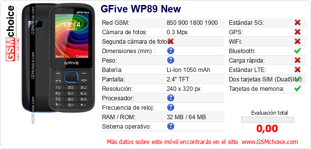 GFive WP89 New Datos técnicos del móvil 