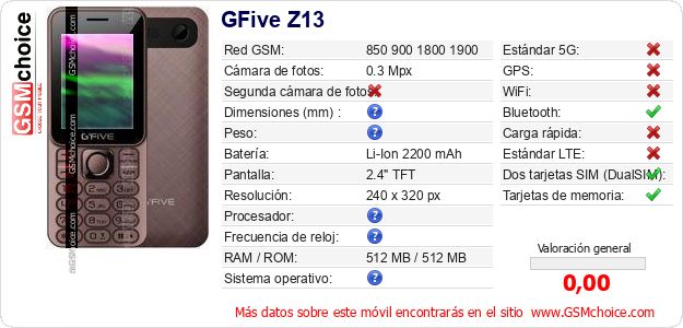 GFive Z13 Datos técnicos del móvil 