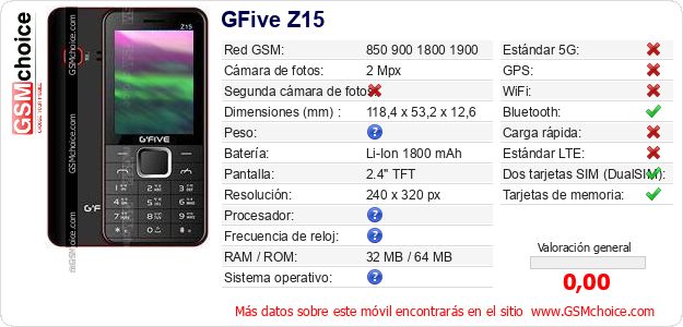 GFive Z15 Datos técnicos del móvil 